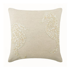Sea Horse Pearls - Natural Beige Cotton Linen Decorative Euro Sham