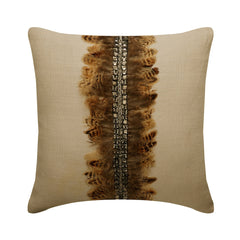 Exotic Feathers - Beige Linen Throw Pillow Cover
