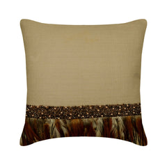 Falling Feathers - Beige Linen Throw Pillow Cover