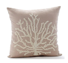 Sea Shrub - Mocha Cotton Linen Throw Pillow Cover