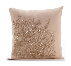 Jute Drought - Beige Cotton Linen Throw Pillow Cover