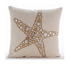 Starfish Coated Pearl - Natural Beige Cotton Linen Throw Pillow Cover