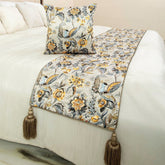 Peacock Swag - Satin Grey & Yellow Decorative Bed Runner and Pillow Cover