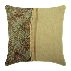 Beige Half Tone - Beige Linen & Faux Leather Throw Pillow Cover