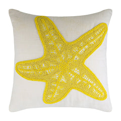 Yellow Starfish - Yellow Cotton Linen Throw Pillow Cover