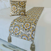 Damask Blaze - Jacquard Grey Decorative Bed Runner and Pillow Cover