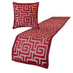 Path - Velvet Red Decorative Bed Runner and Pillow Cover