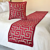 Path - Velvet Red Decorative Bed Runner and Pillow Cover