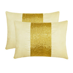 Glittering Gold - Gold Art Silk Lumbar Pillow Cover