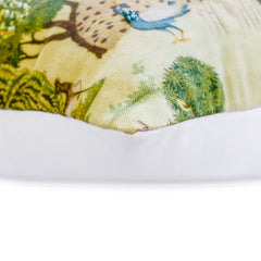 Mor Nritya - Green Cotton Throw Pillow Cover