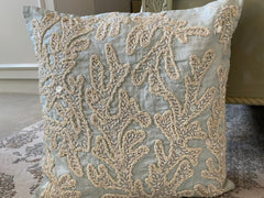 Pearly Sea Tangle - Light Blue Cotton Linen Throw Pillow Cover