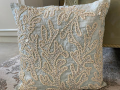 Pearly Sea Tangle - Light Blue Cotton Linen Throw Pillow Cover