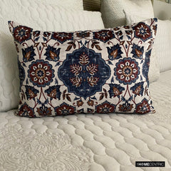 Amina - Blue & Red Velvet Lumbar Pillow Cover