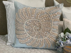 Swirl Twirl - Light Blue Cotton Linen Throw Pillow Cover