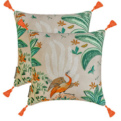 Birdsong Bliss - Green Cotton Throw Pillow Cover