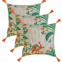 Birdsong Bliss - Green Cotton Throw Pillow Cover