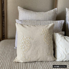 Sea Horse Pearls - Natural Beige Cotton Linen Throw Pillow Cover