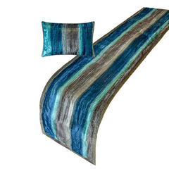 Cerulean Ombre - Velvet Blue Decorative Bed Runner and Pillow Cover