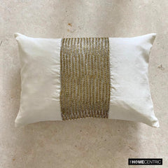 Dazzling Chevron - White & Gold Art Silk Lumbar Pillow Cover
