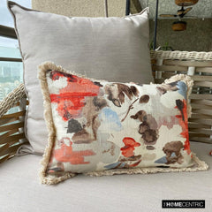 Brushstroke Florals - Red Cotton Lumbar Pillow Cover