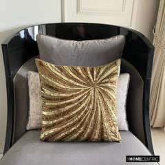Gold Bloom - Brown & Gold Art Silk Throw Pillow Cover