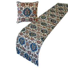 Noori - Velvet Blue Decorative Bed Runner and Pillow Cover