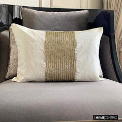 Dazzling Chevron - White & Gold Art Silk Lumbar Pillow Cover