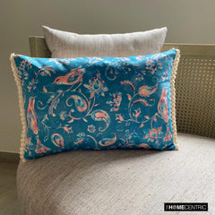 Birdsong Paisley - Blue Velvet Lumbar Pillow Cover