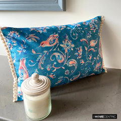 Birdsong Paisley - Blue Velvet Lumbar Pillow Cover