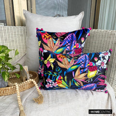 Parrot Parade - Black Velvet Lumbar Pillow Cover