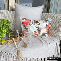 Brushstroke Florals - Red Cotton Lumbar Pillow Cover