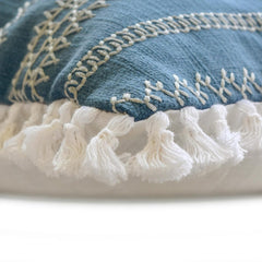 Needlework - Blue Cotton Throw Pillow Cover