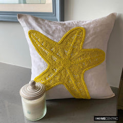 Yellow Starfish - Yellow Cotton Linen Throw Pillow Cover