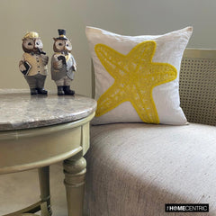 Yellow Starfish - Yellow Cotton Linen Throw Pillow Cover