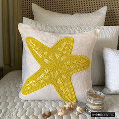 Yellow Starfish - Yellow Cotton Linen Throw Pillow Cover