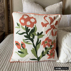 Peachy Petals - Peach Cotton Throw Pillow Cover