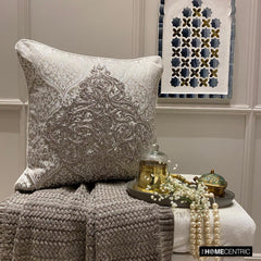 Nazanin Silver - Silver Jacaquard Throw Pillow Cover