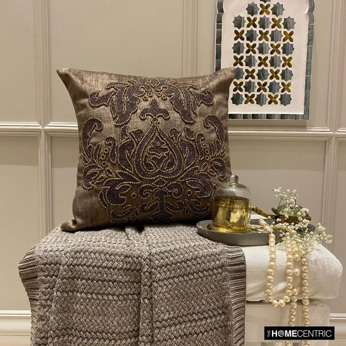 Aureate Brown Throw Pillow Cover