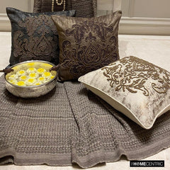 Aureate Whisper - White Velvet Suede Throw Pillow Cover