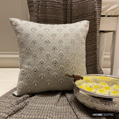 Jeweled Lucia - Silver & Grey Jacquard Throw Pillow Cover