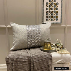 Jeweled Esme - Silver Jacquard Lumbar Pillow Cover