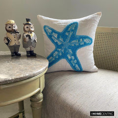 Starfish Island - White Linen Throw Pillow Cover