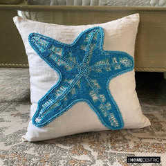 Starfish Island - White Linen Throw Pillow Cover