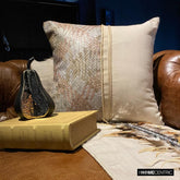 Beige Half Tone - Beige Linen & Faux Leather Decorative Euro Sham