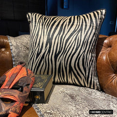 Zebra Crossing - Black N White Velvet Decorative Euro Sham