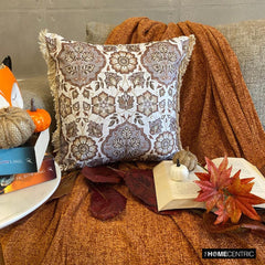 Autumn Serenade - Beige & Gray Velvet Decorative Throw Pillow Cover