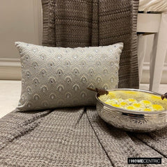 Jeweled Kira - Silver Jacquard Lumbar Pillow Cover