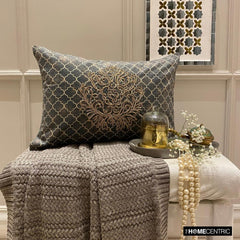 Malika Charcoal - Charcoal Velvet Lumbar Pillow Cover