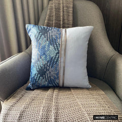 Sky Half Tone - Blue Linen & Faux Leather Decorative Euro Sham