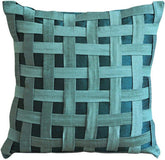 Peacock Green N Teal Basket Weave - Teal Blue Art Silk Throw Pillow Cover